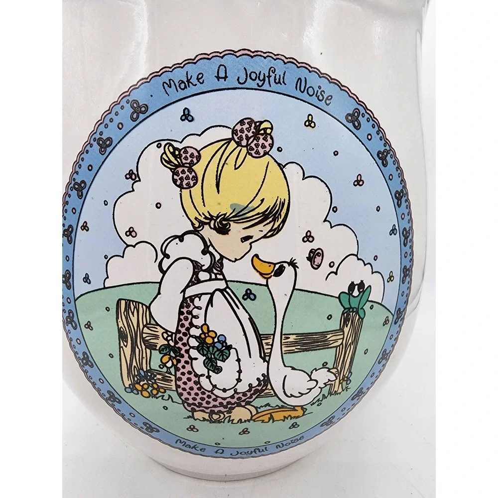 Precious Moments 1992 Make A Joyful Noise Ceramic Cookie Jar Vintage White Blue